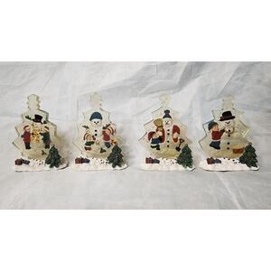 Vintage Set Of 4 Clearly Christmas Decorations K's Collection Santa Snowman